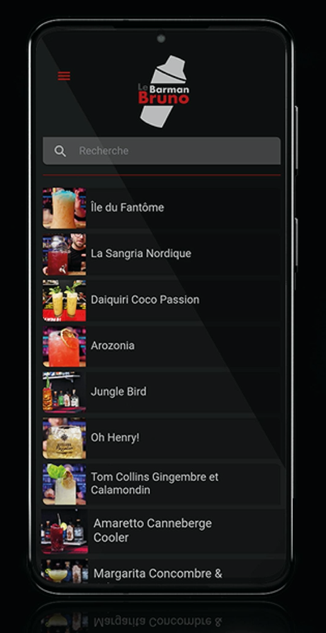 Application Mobile de recette cocktails Le Barman Bruno